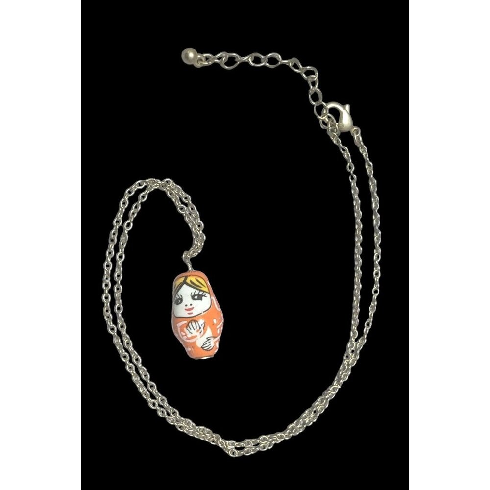 Retro Orange Russian Nesting Doll Necklace
